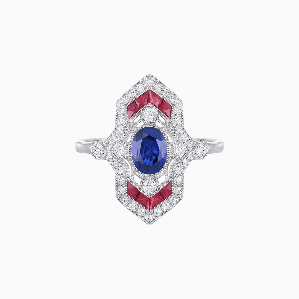 Art Deco Inspired Gemstone Navette Ring - Shahin Jewelry