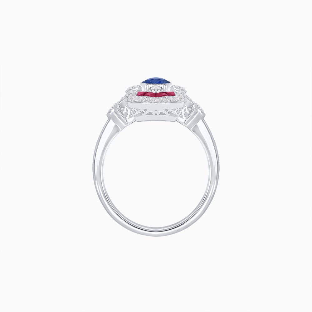 Art Deco Inspired Gemstone Navette Ring - Shahin Jewelry