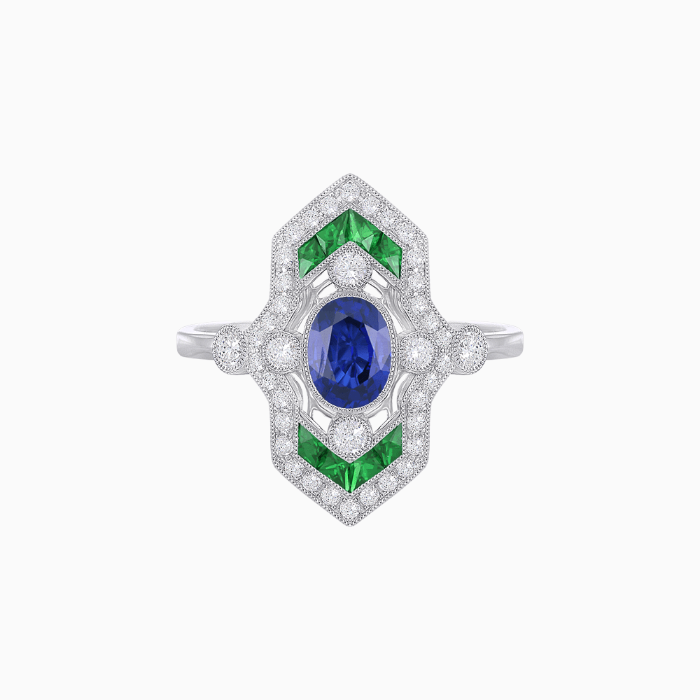 Art Deco Inspired Gemstone Navette Ring - Shahin Jewelry