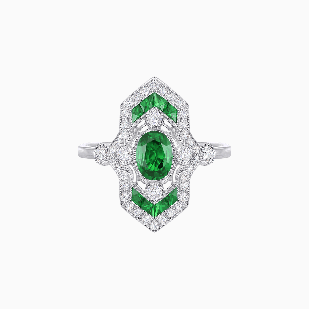 Art Deco Inspired Gemstone Navette Ring - Shahin Jewelry