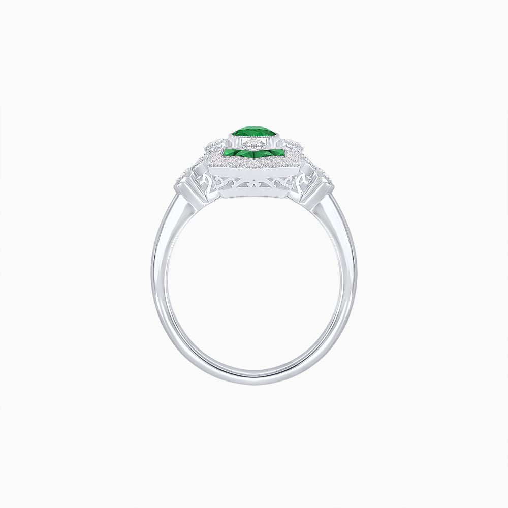 Art Deco Inspired Gemstone Navette Ring - Shahin Jewelry