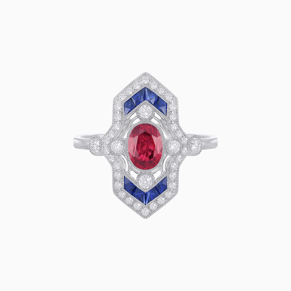 Art Deco Inspired Gemstone Navette Ring - Shahin Jewelry