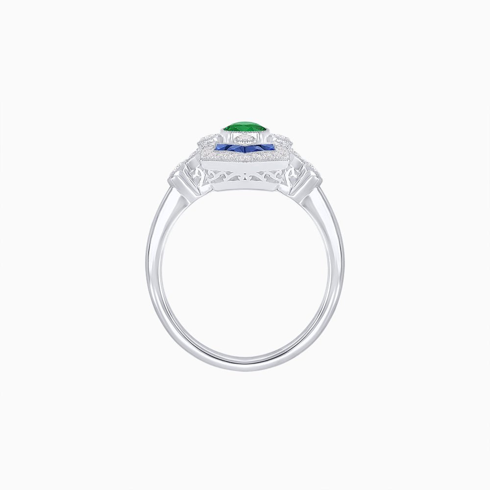 Art Deco Inspired Gemstone Navette Ring - Shahin Jewelry
