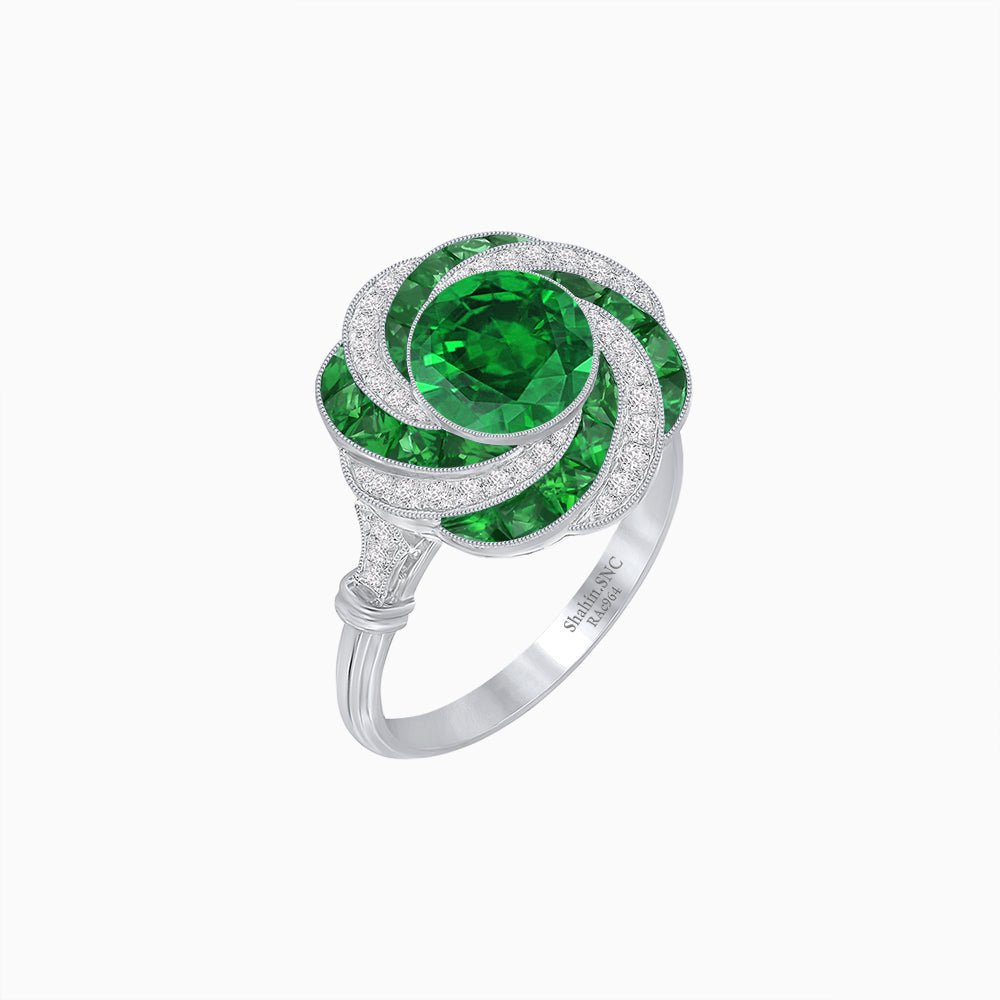 Art Deco - inspired Gemstone Ring Swirl Design - Shahin Jewelry