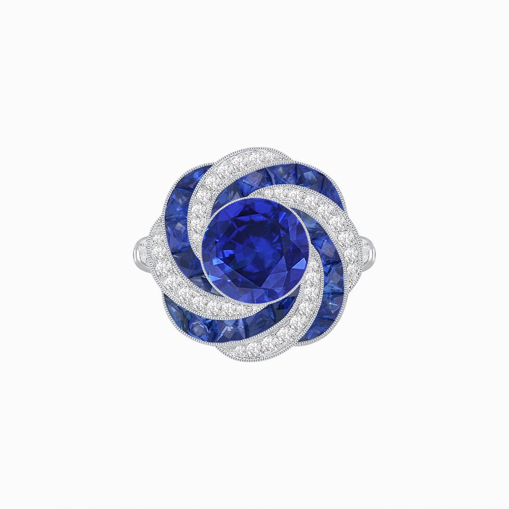 Art Deco - inspired Gemstone Ring Swirl Design - Shahin Jewelry