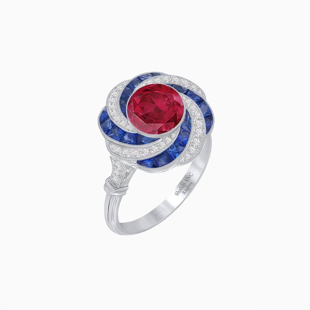 Art Deco - inspired Gemstone Ring Swirl Design - Shahin Jewelry