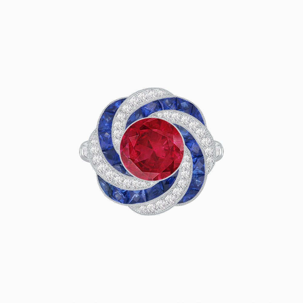 Art Deco - inspired Gemstone Ring Swirl Design - Shahin Jewelry