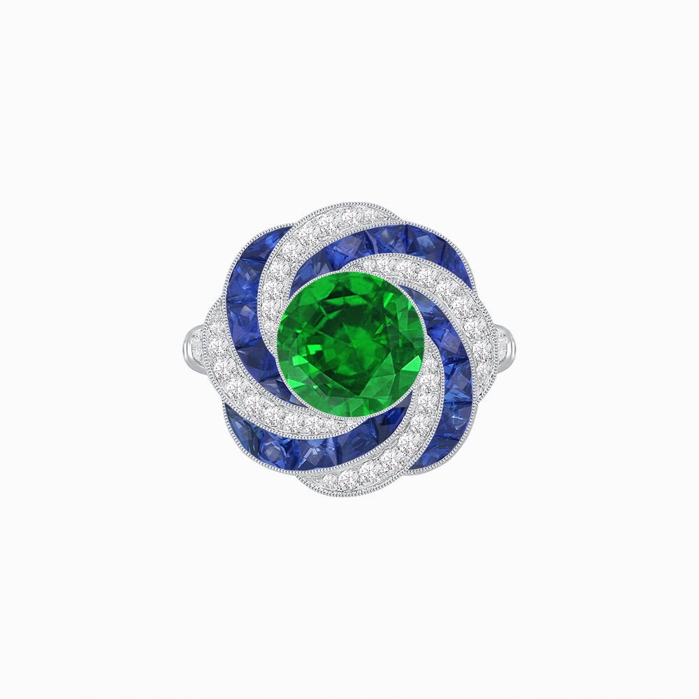 Art Deco - inspired Gemstone Ring Swirl Design - Shahin Jewelry