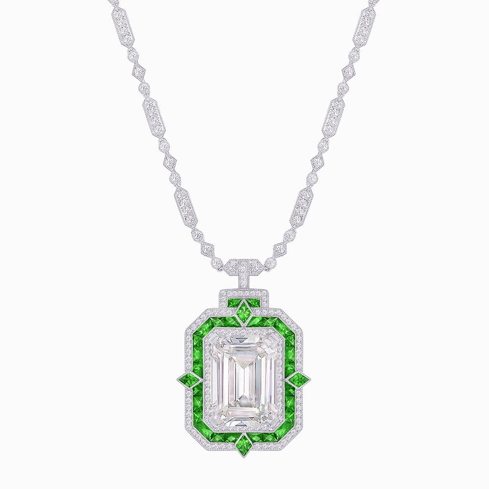 Art Deco Inspired Geometric Emerald - Cut Pendant Mounting - Shahin Jewelry