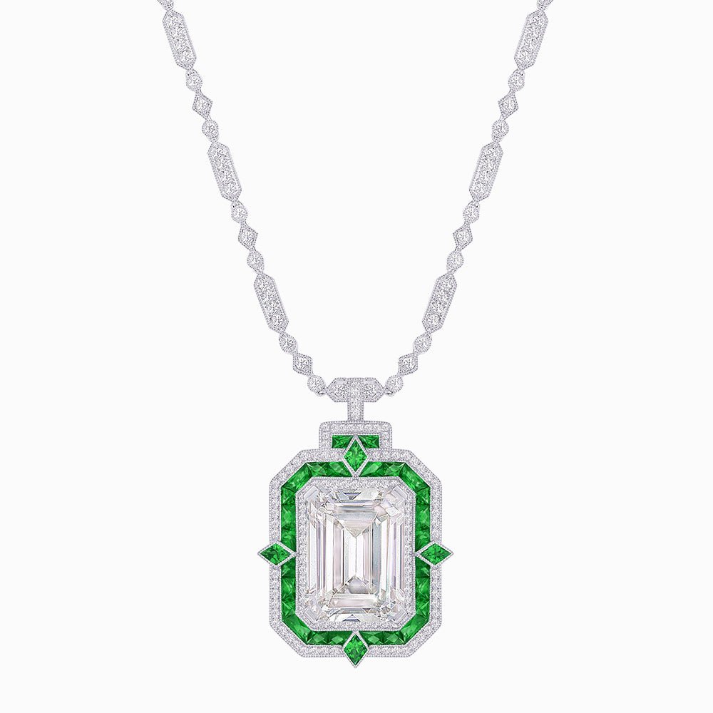 Art Deco Inspired Geometric Emerald - Cut Pendant Mounting - Shahin Jewelry