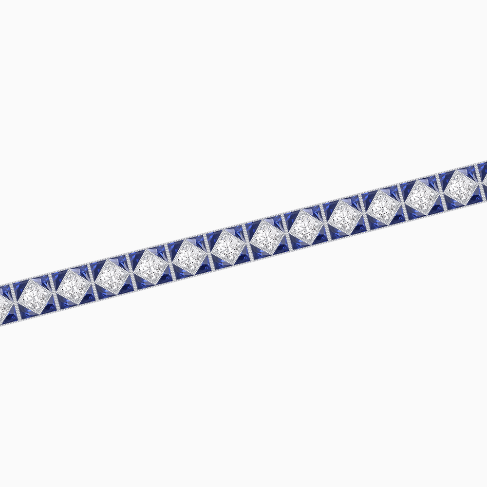 Art Deco Inspired Geometric Gemstone and Diamond Bracelet - Shahin Jewelry