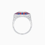 Load image into Gallery viewer, Art Deco - Inspired Geometric Halo Ring Mounting with French - Cut Accents Custom Center Stone | Bold Color Contrast | Hand - Finished Craftsmanship - Shahin Jewelry
