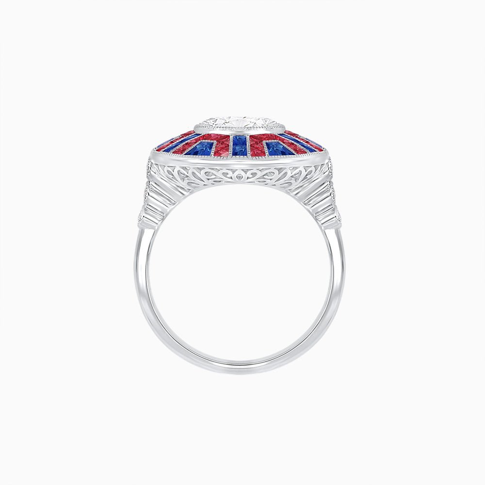 Art Deco - Inspired Geometric Halo Ring Mounting with French - Cut Accents Custom Center Stone | Bold Color Contrast | Hand - Finished Craftsmanship - Shahin Jewelry