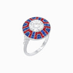 Load image into Gallery viewer, Art Deco - Inspired Geometric Halo Ring Mounting with French - Cut Accents Custom Center Stone | Bold Color Contrast | Hand - Finished Craftsmanship - Shahin Jewelry
