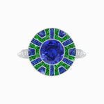 Load image into Gallery viewer, Art Deco-Inspired Geometric Halo Ring Mounting with French-Cut Accents Custom Center Stone | Bold Color Contrast | Hand-Finished Craftsmanship - Shahin Jewelry
