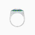 Load image into Gallery viewer, Art Deco - Inspired Geometric Halo Ring Mounting with French - Cut Accents Custom Center Stone | Bold Color Contrast | Hand - Finished Craftsmanship - Shahin Jewelry
