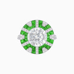 Load image into Gallery viewer, Art Deco - Inspired Geometric Halo Ring Mounting with French - Cut Accents Custom Center Stone | Bold Color Contrast | Hand - Finished Craftsmanship - Shahin Jewelry
