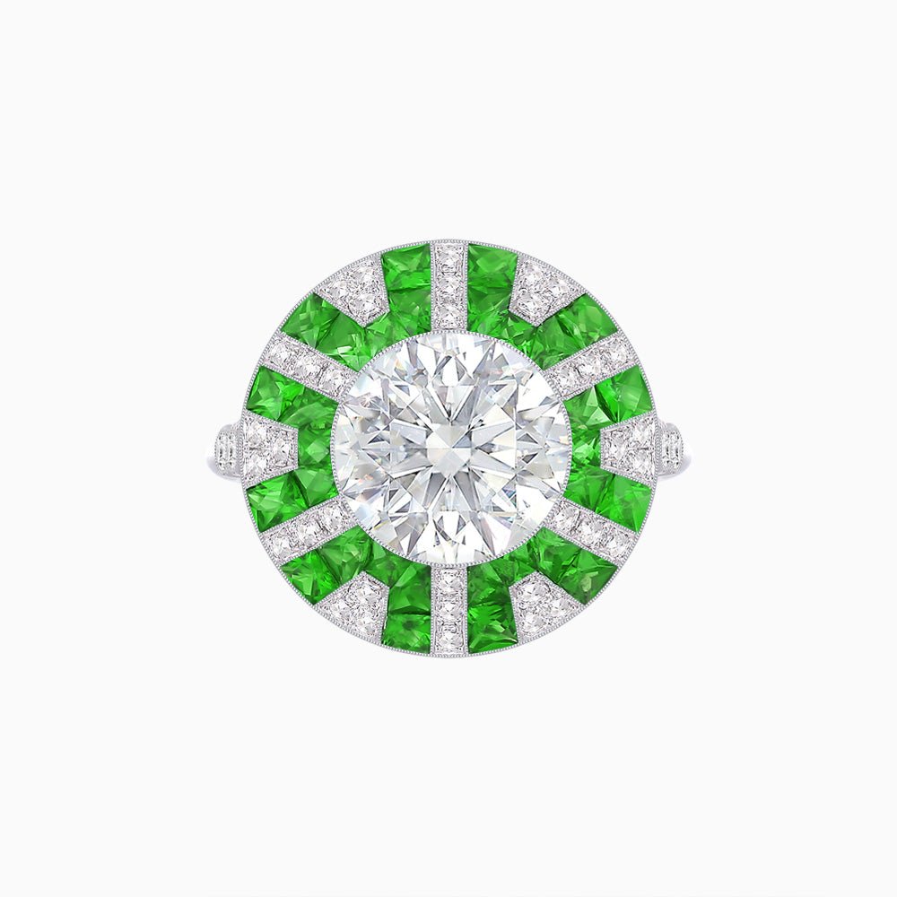 Art Deco - Inspired Geometric Halo Ring Mounting with French - Cut Accents Custom Center Stone | Bold Color Contrast | Hand - Finished Craftsmanship - Shahin Jewelry