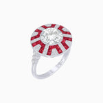 Load image into Gallery viewer, Art Deco - Inspired Geometric Halo Ring Mounting with French - Cut Accents Custom Center Stone | Bold Color Contrast | Hand - Finished Craftsmanship - Shahin Jewelry
