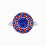 Load image into Gallery viewer, Art Deco-Inspired Geometric Halo Ring Mounting with French-Cut Accents Custom Center Stone | Bold Color Contrast | Hand-Finished Craftsmanship - Shahin Jewelry
