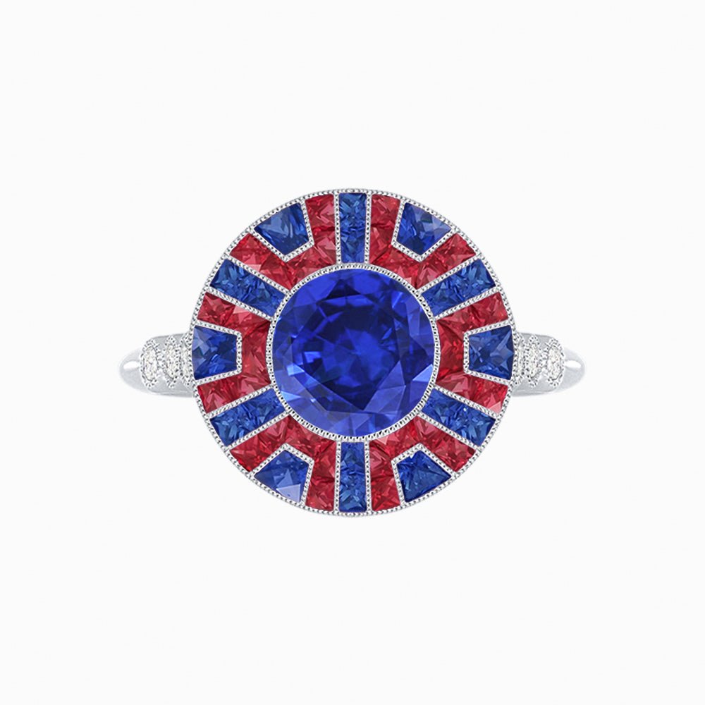 Art Deco-Inspired Geometric Halo Ring Mounting with French-Cut Accents Custom Center Stone | Bold Color Contrast | Hand-Finished Craftsmanship - Shahin Jewelry
