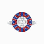 Load image into Gallery viewer, Art Deco - Inspired Geometric Halo Ring Mounting with French - Cut Accents Custom Center Stone | Bold Color Contrast | Hand - Finished Craftsmanship - Shahin Jewelry
