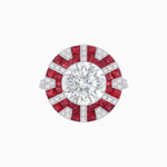 Load image into Gallery viewer, Art Deco - Inspired Geometric Halo Ring Mounting with French - Cut Accents Custom Center Stone | Bold Color Contrast | Hand - Finished Craftsmanship - Shahin Jewelry

