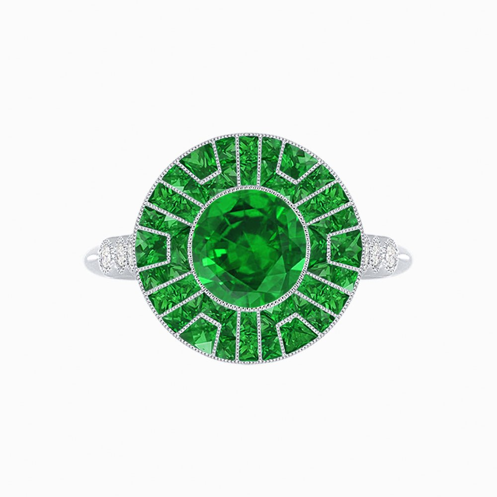 Art Deco-Inspired Geometric Halo Ring Mounting with French-Cut Accents Custom Center Stone | Bold Color Contrast | Hand-Finished Craftsmanship - Shahin Jewelry