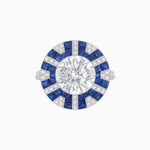 Load image into Gallery viewer, Art Deco - Inspired Geometric Halo Ring Mounting with French - Cut Accents Custom Center Stone | Bold Color Contrast | Hand - Finished Craftsmanship - Shahin Jewelry
