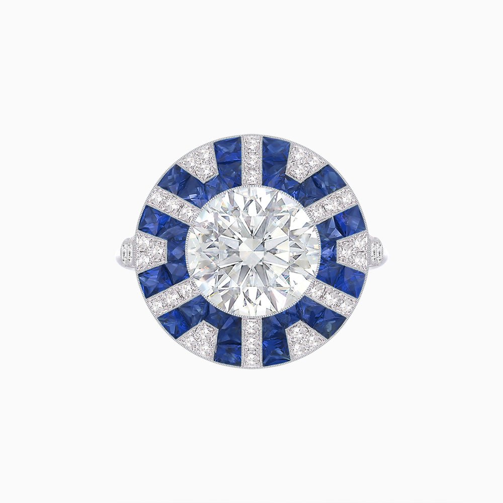 Art Deco - Inspired Geometric Halo Ring Mounting with French - Cut Accents Custom Center Stone | Bold Color Contrast | Hand - Finished Craftsmanship - Shahin Jewelry