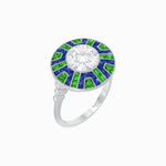 Load image into Gallery viewer, Art Deco - Inspired Geometric Halo Ring Mounting with French - Cut Accents Custom Center Stone | Bold Color Contrast | Hand - Finished Craftsmanship - Shahin Jewelry
