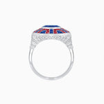 Load image into Gallery viewer, Art Deco-Inspired Geometric Halo Ring Mounting with French-Cut Accents Custom Center Stone | Bold Color Contrast | Hand-Finished Craftsmanship - Shahin Jewelry