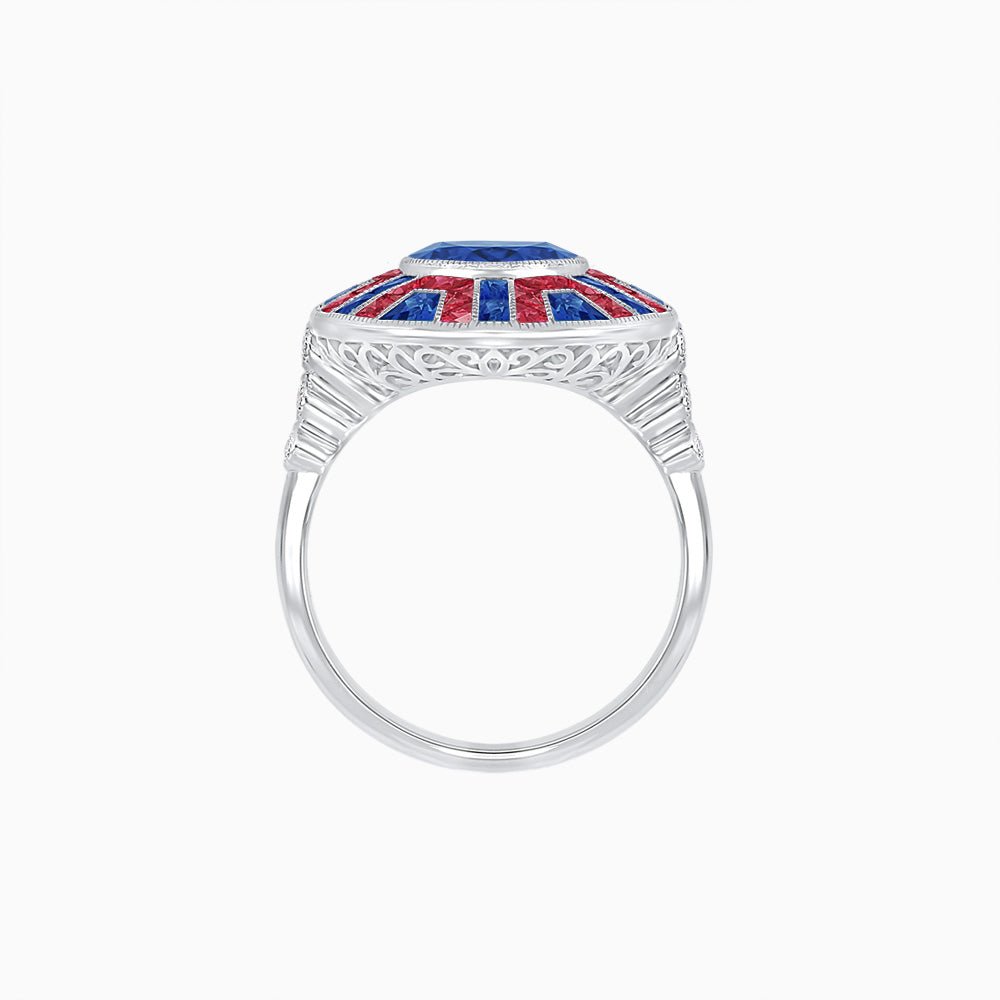 Art Deco-Inspired Geometric Halo Ring Mounting with French-Cut Accents Custom Center Stone | Bold Color Contrast | Hand-Finished Craftsmanship - Shahin Jewelry