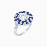 Load image into Gallery viewer, Art Deco - Inspired Geometric Halo Ring Mounting with French - Cut Accents Custom Center Stone | Bold Color Contrast | Hand - Finished Craftsmanship - Shahin Jewelry
