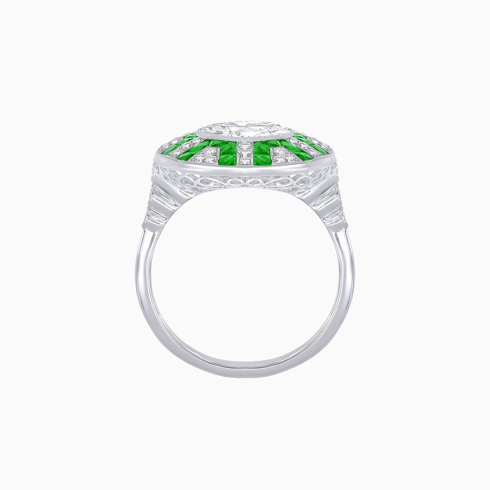 Art Deco - Inspired Geometric Halo Ring Mounting with French - Cut Accents Custom Center Stone | Bold Color Contrast | Hand - Finished Craftsmanship - Shahin Jewelry