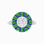 Load image into Gallery viewer, Art Deco - Inspired Geometric Halo Ring Mounting with French - Cut Accents Custom Center Stone | Bold Color Contrast | Hand - Finished Craftsmanship - Shahin Jewelry
