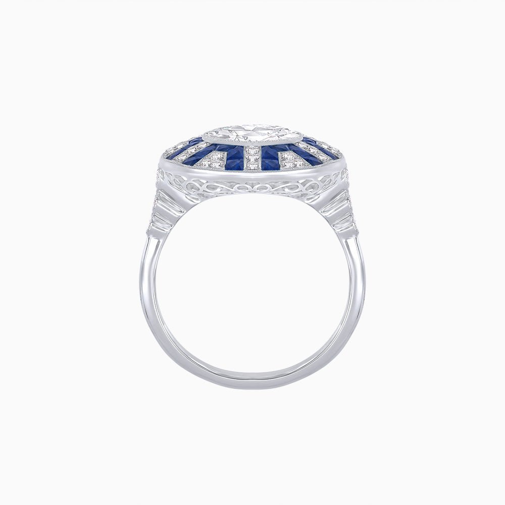 Art Deco - Inspired Geometric Halo Ring Mounting with French - Cut Accents Custom Center Stone | Bold Color Contrast | Hand - Finished Craftsmanship - Shahin Jewelry