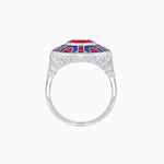Load image into Gallery viewer, Art Deco-Inspired Geometric Halo Ring Mounting with French-Cut Accents Custom Center Stone | Bold Color Contrast | Hand-Finished Craftsmanship - Shahin Jewelry