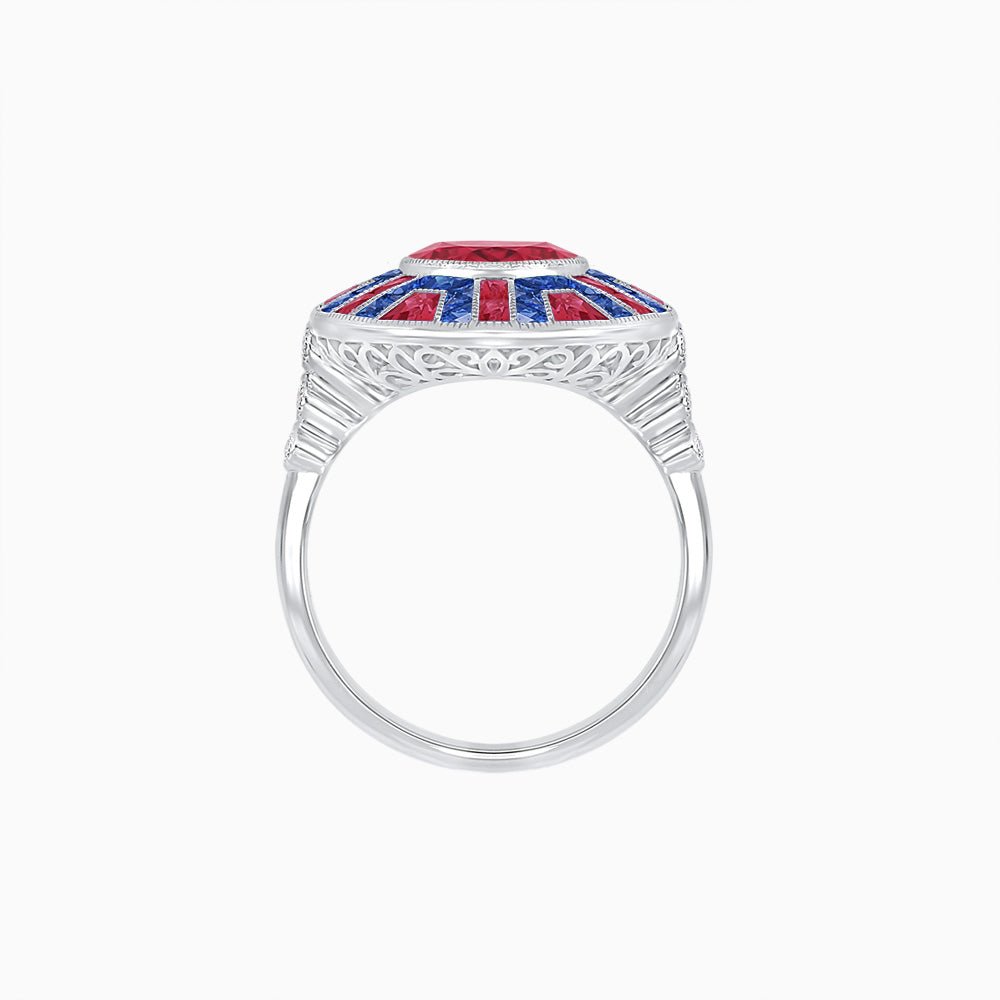 Art Deco-Inspired Geometric Halo Ring Mounting with French-Cut Accents Custom Center Stone | Bold Color Contrast | Hand-Finished Craftsmanship - Shahin Jewelry