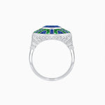 Load image into Gallery viewer, Art Deco-Inspired Geometric Halo Ring Mounting with French-Cut Accents Custom Center Stone | Bold Color Contrast | Hand-Finished Craftsmanship - Shahin Jewelry