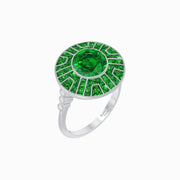 Art Deco-Inspired Geometric Halo Ring Mounting with French-Cut Accents Custom Center Stone | Bold Color Contrast | Hand-Finished Craftsmanship - Shahin Jewelry