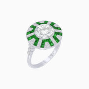 Art Deco - Inspired Geometric Halo Ring Mounting with French - Cut Accents Custom Center Stone | Bold Color Contrast | Hand - Finished Craftsmanship - Shahin Jewelry
