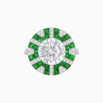 Load image into Gallery viewer, Art Deco - Inspired Geometric Halo Ring Mounting with French - Cut Accents Custom Center Stone | Bold Color Contrast | Hand - Finished Craftsmanship - Shahin Jewelry

