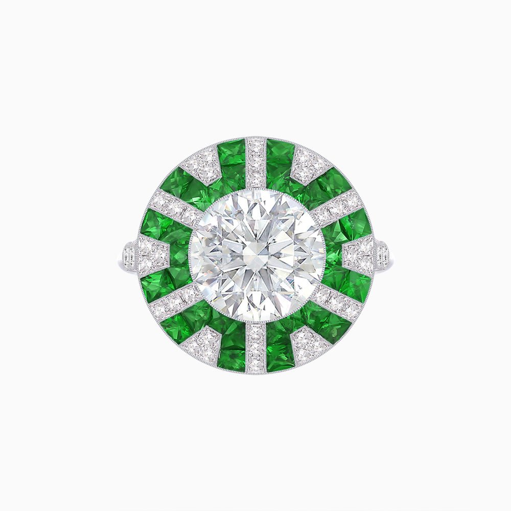 Art Deco - Inspired Geometric Halo Ring Mounting with French - Cut Accents Custom Center Stone | Bold Color Contrast | Hand - Finished Craftsmanship - Shahin Jewelry
