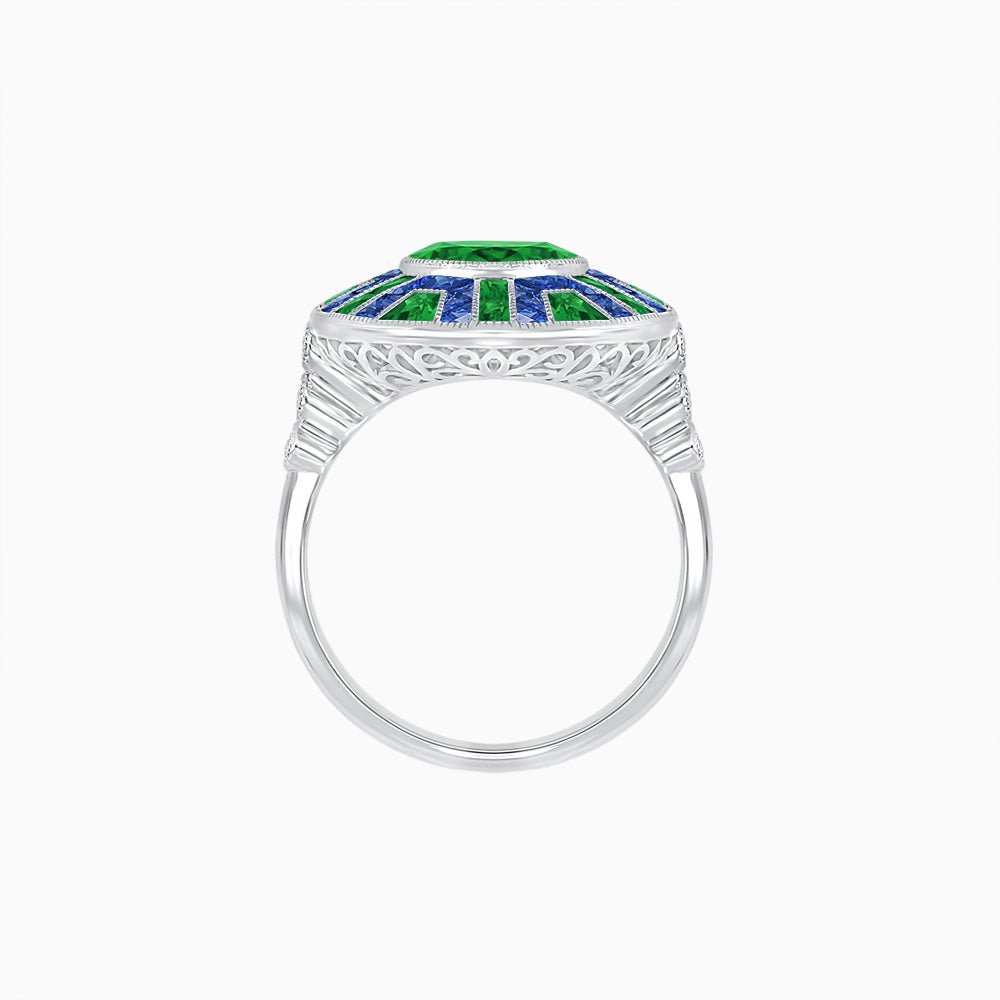 Art Deco-Inspired Geometric Halo Ring Mounting with French-Cut Accents Custom Center Stone | Bold Color Contrast | Hand-Finished Craftsmanship - Shahin Jewelry