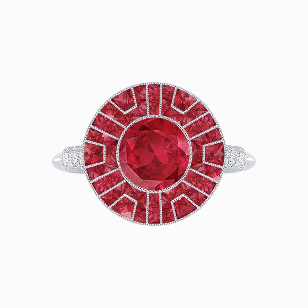 Art Deco-Inspired Geometric Halo Ring Mounting with French-Cut Accents Custom Center Stone | Bold Color Contrast | Hand-Finished Craftsmanship - Shahin Jewelry