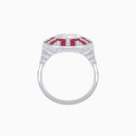 Load image into Gallery viewer, Art Deco - Inspired Geometric Halo Ring Mounting with French - Cut Accents Custom Center Stone | Bold Color Contrast | Hand - Finished Craftsmanship - Shahin Jewelry
