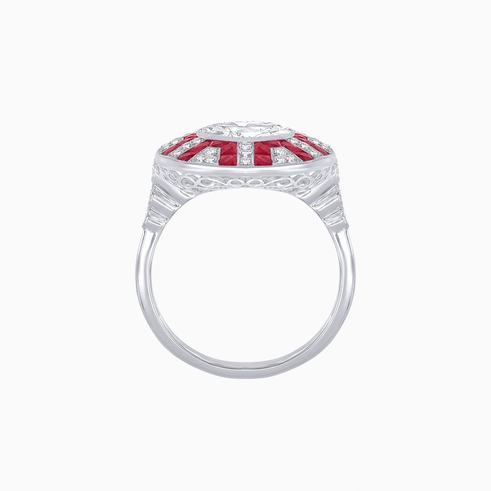 Art Deco - Inspired Geometric Halo Ring Mounting with French - Cut Accents Custom Center Stone | Bold Color Contrast | Hand - Finished Craftsmanship - Shahin Jewelry
