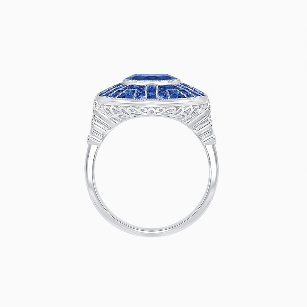 Art Deco-Inspired Geometric Halo Ring Mounting with French-Cut Accents Custom Center Stone | Bold Color Contrast | Hand-Finished Craftsmanship - Shahin Jewelry