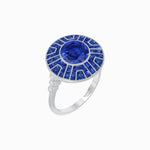Load image into Gallery viewer, Art Deco-Inspired Geometric Halo Ring Mounting with French-Cut Accents Custom Center Stone | Bold Color Contrast | Hand-Finished Craftsmanship - Shahin Jewelry